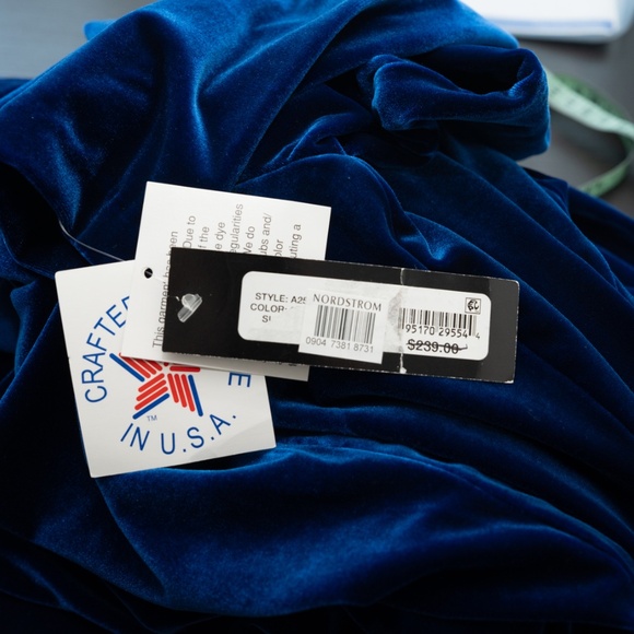 Betsy & Adam - One Shoulder Long Sleeve Velvet Gown - Picture 6 of 12